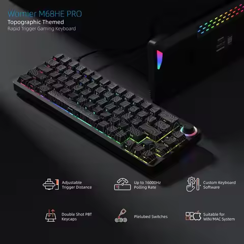 Womier M68HE PRO Black Rapid Trigger Rgb 60% Mechanical Keyboard Magnetic Switches Wired Topographic