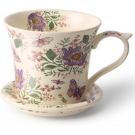 DOWAN 14 OZ Cup & Saucer Set, Ceramic Cappuccino/Latte Cup, Floral Porcelain Coffee Mug with Lid, Pe
