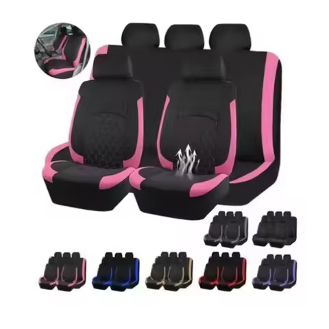 9Pcs Football Hexagon Pattern Universal 5 Seater Fabric Car Seat Covers Full Set Auto Interior Cushi