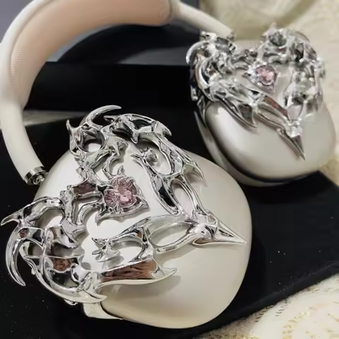 Actlove Headphone Case Dragon Flame Heart Inlaid Electroplated Mirror Y2K/Kwangya/Aespa Style Protec