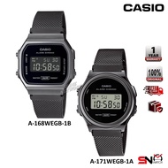 Casio Vintage A168WEMB A171WEMB Original Digital Watch Black Mesh Band 7 Year Battery Life