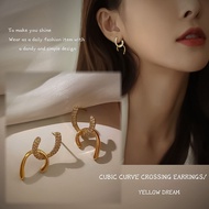 Yellow Dream K-Drama Earrings curve cross earring simple earring Korean style