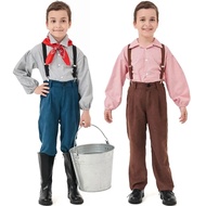 Halloween Cosplay Kids Farmer Outfit Fancy Dress Up Boys Colonial Village Farm Prairie Pioneer Boy C
