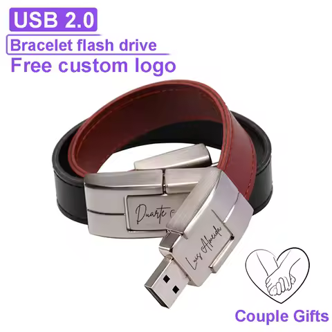 JASTER Fashion Bracelet USB Flash Drive 128GB Leather Memory Stick 64GB Free Custom Logo Pen Drive 3