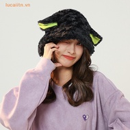 Lucaiitn Handmade Sheep Baa Bucket Hat Lolita Sheep with Ears Cute Girl Lambswool Material Black Whi