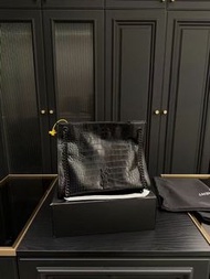✨YSL Saint Laurent Niki磁扣開合鱷魚紋tote袋手提包 小牛皮 中號 女款 黑色