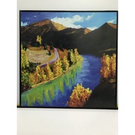 Mountain Side River Landscape Potrait Wall Art Drawing Home Decor Artwork with Frame Size 48cmx48cm