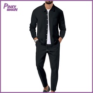 Yoewre Men Casual Two-piece Suit Solid Color Trouser Suit for Men Mens Casual Two-piece Suit with Wa
