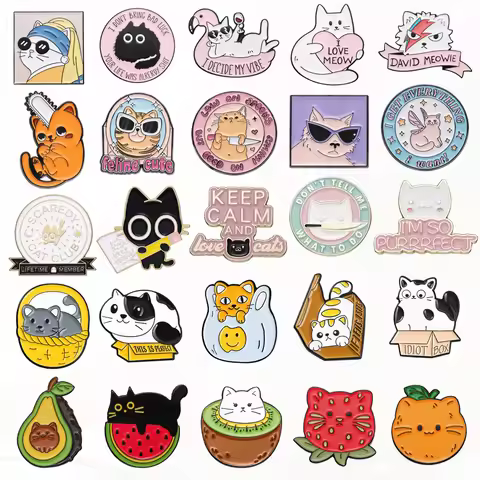 Chainsaw Fruit Cat Angel Cat Creative Metal Badge Punk Lapel Brooch Jewelry Gift Cute Cat Pin Cat Cl