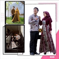 Batik Couple Gamis Brukat kombinasi batik Soga 2564 Limited