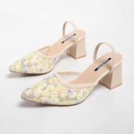 New Chinese Style White High Heel Mules, Pointed Toe Lace Embroidery Convertible Sandals For Women,C