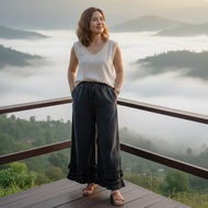 Cotton Pants Long Wide Leg Style Large Size 1 Mohom Color Decorated With Frayed Ends There Is A Bag.