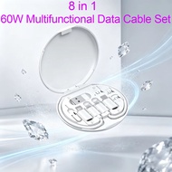 8 in 1 Multifunctional Data Cable Set With 60W C TO C 3A Fast Charger Cable Adapter Travel Charging 