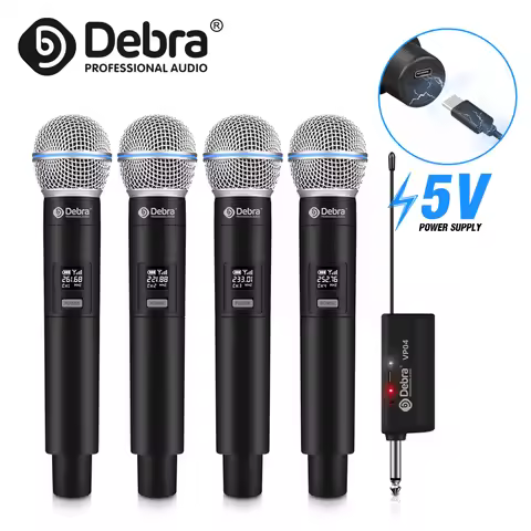 Debra VP-04 4-Channel Handheld Wireless Microphone Handheld Mics 60m For Karaoke Stage,Church,Party,