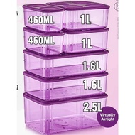Tupperware Level Clearmate Saver 2.5L/ 1.6L/ 1.1L/ 460ML PURPLE (Tupperware Fresh N Clear) freezer