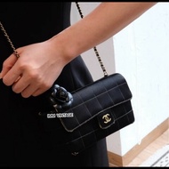 Chanel  Vintage山茶花黑色緞面冰格CF