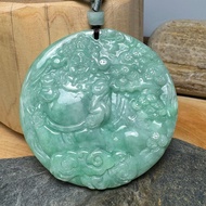 F08 冰潤 財神爺 山水牌 花青種 天然 緬甸玉 翡翠 A貨 項鍊 吊墜