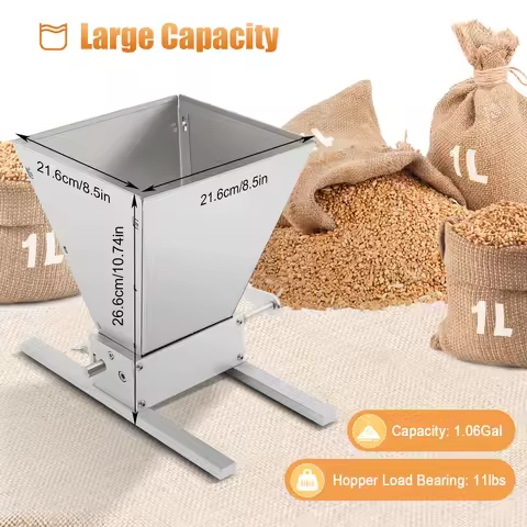 4L Stainless Steel Malt Crusher Adjustable Barley Grinder Low Speed Drill 2 Types Manual Malt Mill F