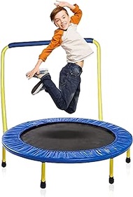 KEWLTAX Kids Trampoline Portable &amp; Foldable 36 Inch Round Jumping Mat for Toddler Durable Steel Metal Construction Frame with Padded Frame Cover and Handle Bar