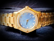 EBEL Watch 女庄鈺寶18K黄金1911超靚翡翠蓝錶面配鑽石錶字連鑽石錶圈石英机芯連18K原廠黄金錶帶及錶盒全套 黄金重约70gm 25mm