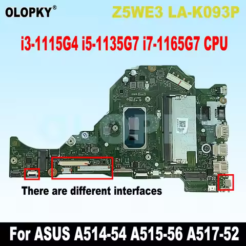 Z5WE3 LA-K093P for Acer A514-54 A515-56 A517-52 Laptop Motherboard i3-1115G4 i5-1135G7 i7-1165G7 CPU