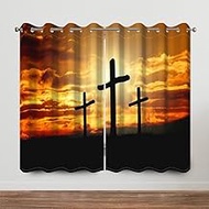 Leyiyi Christian Cross Window Curtains for Bedroom Living Room Christian Easter Jesus Rising Sun Thr