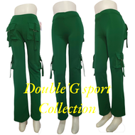 doubleG collection/celana senam cargo hijau botol wanita