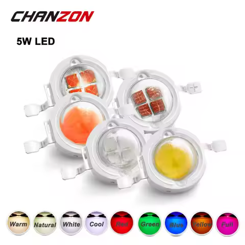 10pcs High Power LED Chip 5W Warm Natual Cool Cold White Red Green Blue Yellow 440nm 660nm 380-840nm