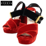 Prada velvet ankle strap chunky heel sandals, size 36 [Used]