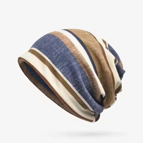 COKK Cotton Beanie Men Turban Hat Skullies Beanies Hedging Cap Knit Stripe Caps Bonnet Hat Scarf Bag