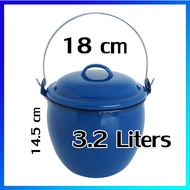 หม้อ หม้อเคลือบ หม้อหูหิ้ว หม้อหูหิ้วทรงลึก 18 cm / 3.2 ลิตร  - Enamel Metal Iron Pot - 18 cm / 3.2 Liters