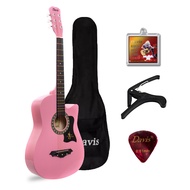 BRAND NEW Davis JG38C Acoustic Guitar with: Capo, Gig Bag, String Set and Pick (Pink)