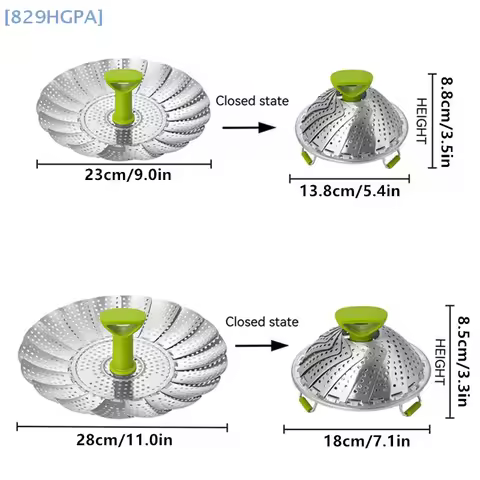 【HGPA】9/11Inch Stainless Steel Lotus Steaming Tray Folding Food Steamer Vegetable Fruit Food Basket 