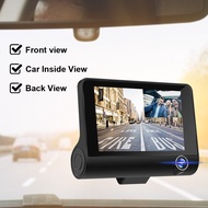 D90 3-Way Record Car Camera Dashcam Front + Back + Interior Recorder Video Cam Night Vision