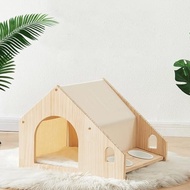 Cat House Wooden Condo,2-in-1 Bed & Feeding Station,Pet House for Cats with Removable Cushion & Cera
