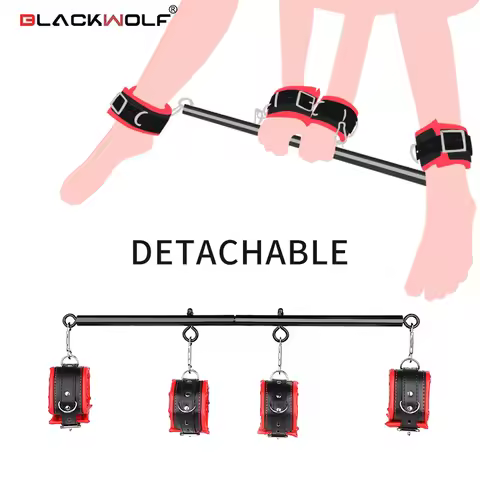 BLACKWOLF Bondage Kit Stainless Steel Extendable Spreader Slave Sponge Handcuffs Ankle Cuffs Restrai