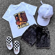 CHILDREN'S T-SHIRT SET COMBED COTTON 30s TUNG TUNG SAUR & LABUBU MOTIF AGES 1-7 YEARS Fashion