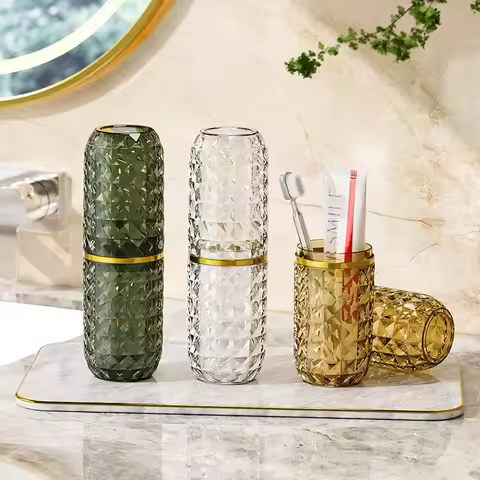 Light Luxury Diamond Pattern Travel Wash Cup Portable Toothbrush Cup Wash Mouth Cup Toilet Toothpast