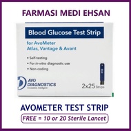 AVOMETER GLUCOSE TEST STRIP FOR ATLAS, VANTAGE, AVANT 2X25'S / 25'S [EXP : 12/24]