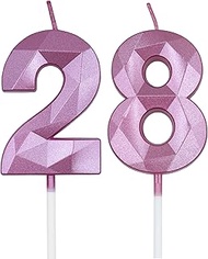 28th & 82nd Birthday Candles for Cake, Pink Number 28 82 3D Diamond Shaped Candle Birthday Decoratio