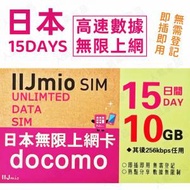 NTT docomo - IIJmio【日本】15天 10GB 高速4G 無限上網卡數據卡電話卡Sim咭 15日任用無限日本卡 (10GB FUP)