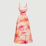 Waist Ruched Floral Print Flowy Dress,Spring/Summer Dress,Valentine's Day,Carnival Costume,Floral Dr