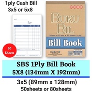 SBS Bill Book Cash 1ply 50/80sheets 89mm x 128mm 3" x 5" SBS0080/81 or 134mm X 192mm 5" x 8" 0083/84