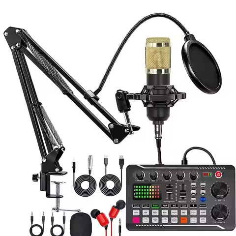 English version F998 live broadcast sound card with BM800 condenser microphone set, full set of live