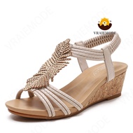 VRAIEMODE Slingback Wedge Sandals Soft Elastic Band Bohemian Sandals Mid-Heel Womens Sandals Peep To