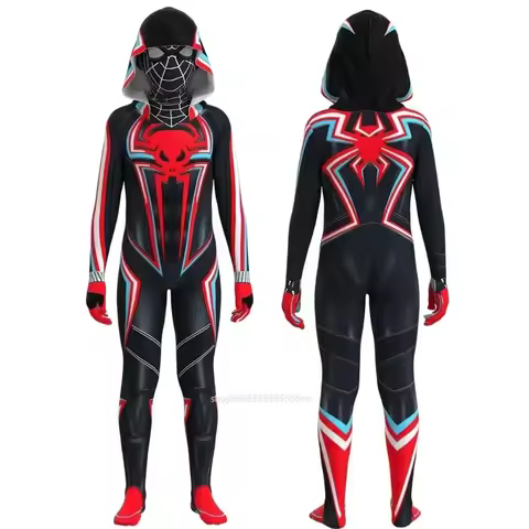 ❤2026❤ Black Spiderman 2099 Miles Morales Cosplay Costume For Kids Gift Into Verse Spider Man Bodysu