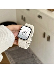 彈性磁扣尼龍米色錶帶，適用於女性Apple Watch 38mm 40mm 41mm 42mm 44mm 45mm 49mm，適用於Series Ultra 9/8/7/6/5/4/3/2/1 SE運動錶帶