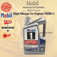 100%ORIGINAL Mobil1 High Mileage For Engines 75000+ miles 0w20 Fully Synthetic Engine Oil 4.73L Protects For 10000 Miles