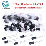 120pcs 12 value kit 1uF-470uF Electrolytic Capacitor Package 1UF 2.2UF 3.3UF 4.7UF 10UF 22UF 33UF 47