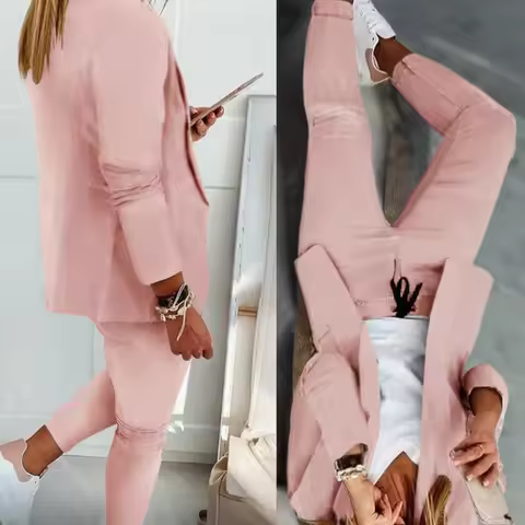 2025 New European and American Leisure Solid Color Commuting Fashion Leisure Set, Suit and Women's W